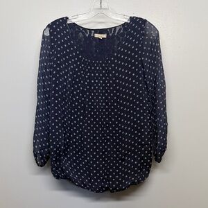 GIUSY 100% Italian Silk Layered Polka Dot Lightweight Lace Blouse SIZE S